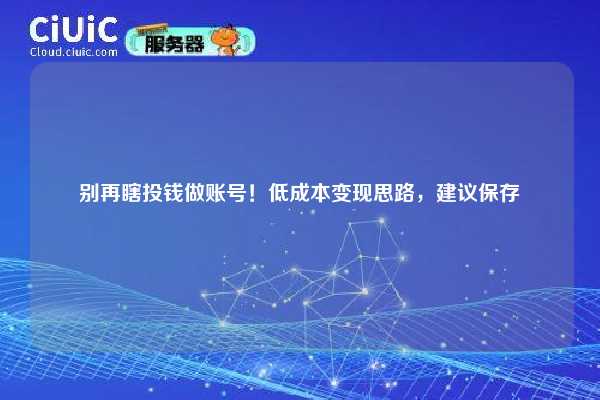 别再瞎投钱做账号！低成本变现思路，建议保存
