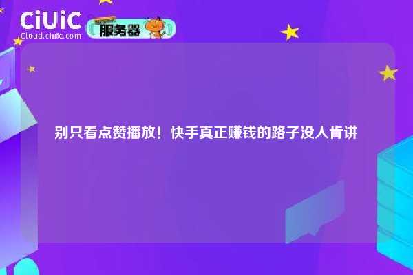 别只看点赞播放！快手真正赚钱的路子没人肯讲