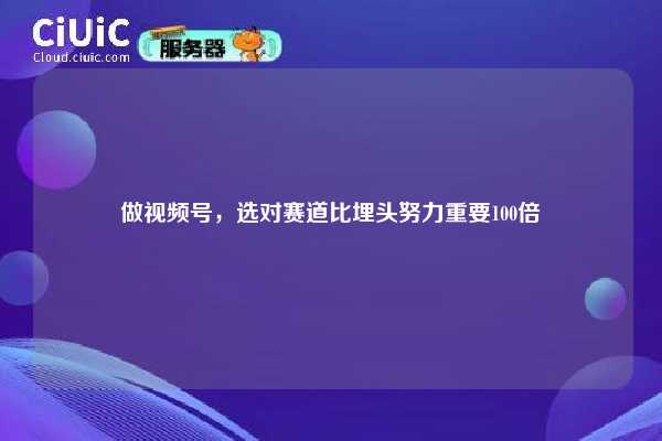 做视频号，选对赛道比埋头努力重要100倍