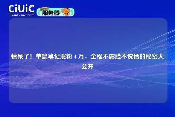 惊呆了！单篇笔记涨粉 4 万，全程不露脸不说话的秘密大公开