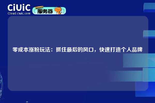 零成本涨粉玩法：抓住最后的风口，快速打造个人品牌