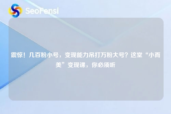 震惊！几百粉小号，变现能力吊打万粉大号？这堂“小而美”变现课，你必须听